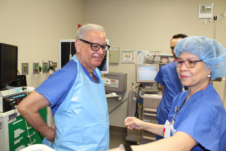 Dr. Thornton getting ready for surgery