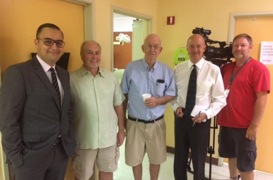 Dr. Bardakcioglu (L) two of his patients, and KSNV-TV news crew  